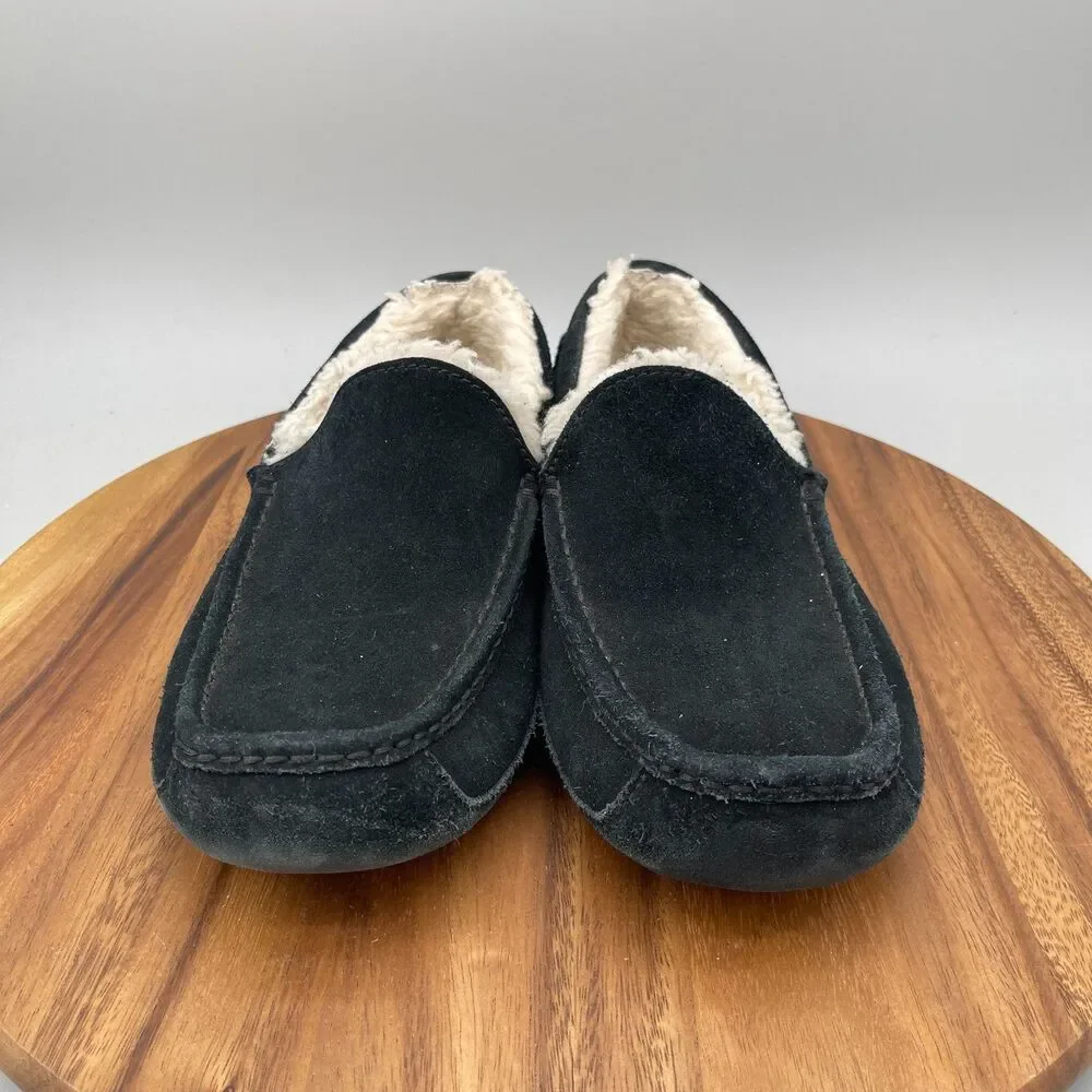 UGG Ascot Moccasin Slippers Mens Size 12 Black Suede Casual Comfort Shoes - Picture 2 of 9